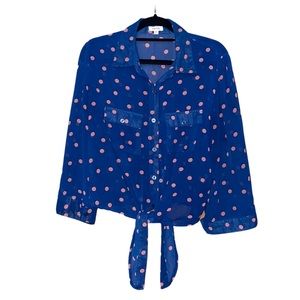 Only You Front Tie Polka Dot Blouse - Blue & Pink - Size XL